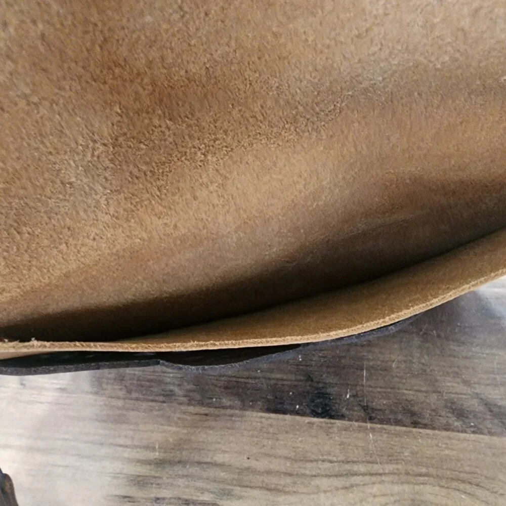 LC Fine Leather Goods Brown Leather Handbag Cutouts Unique Wristlet Clutch EUC‎